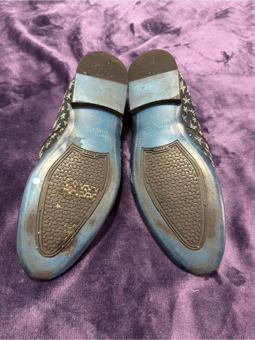 Badgley Mischka Midnight Blue Slip-On Loafers with Silver Star Pattern